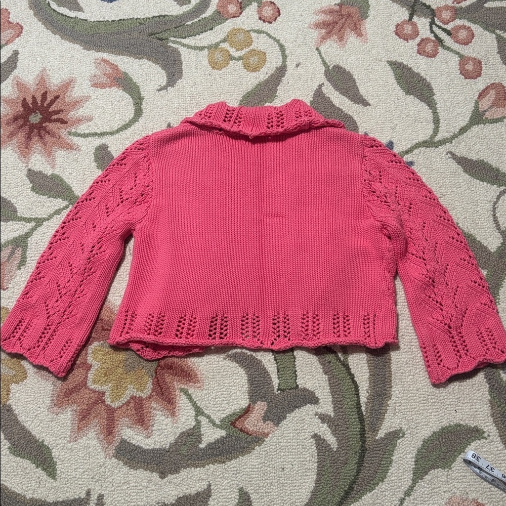 For The Republic Vintage cable knit Pink Cotton Sweater, crop, shrug, Medium - Picture 5 of 6